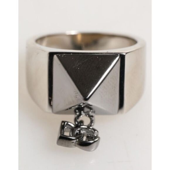 Dolce & Gabbana Pyramid Stud Logo Charm Ring Men Silver Rings